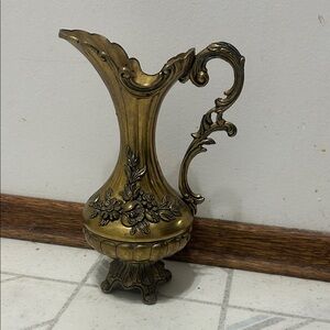 Ornate Brass Floral Pitcher Vase - Elegant Home Accent